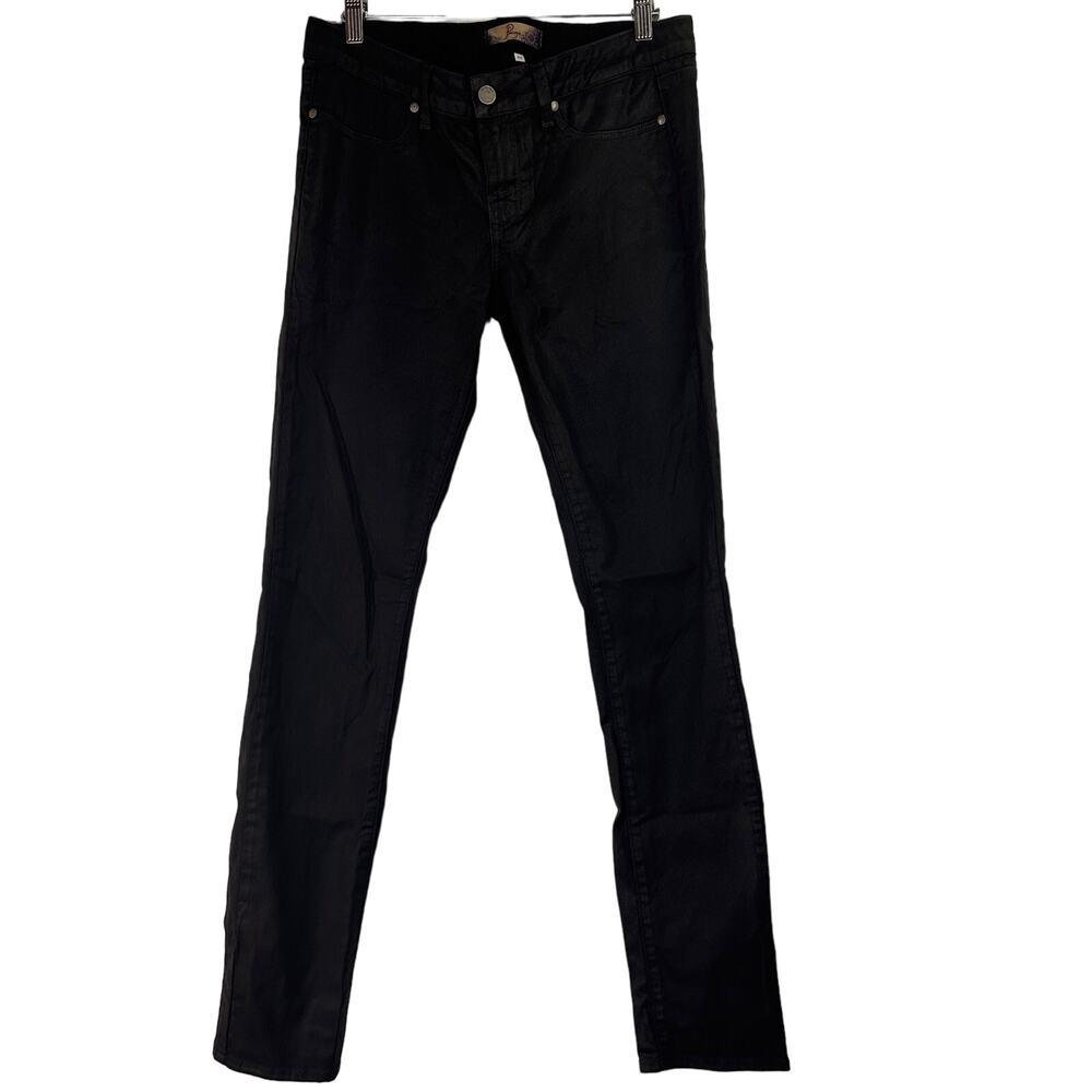 Paige Peg Skinny Pandora Black Metallic Coated Black Pants Size 30